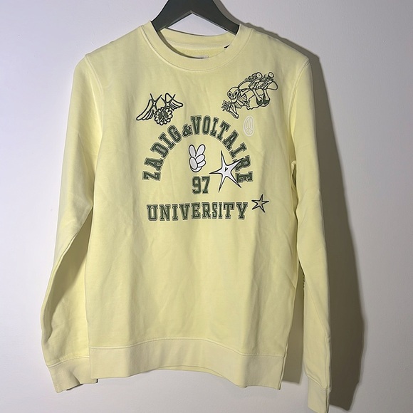 ZADIG & VOLTAIRE BUTTER YELLOW COTTON VARSITY SWEATSHIRT - Picture 3 of 9